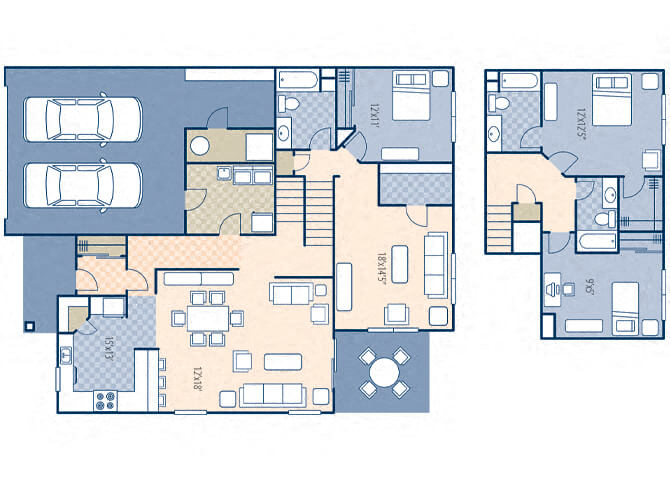Floor plan for 3 beds, 3 baths, 2318 sqft